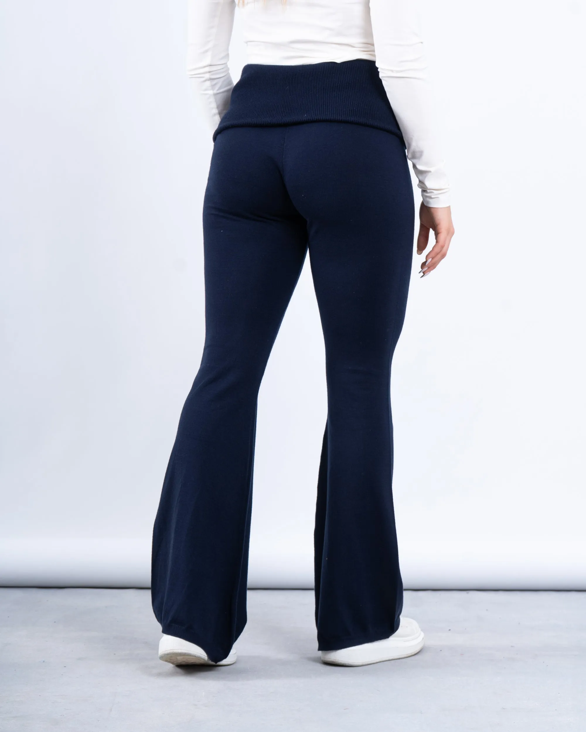 Knit Folded Waist Flare Pants
