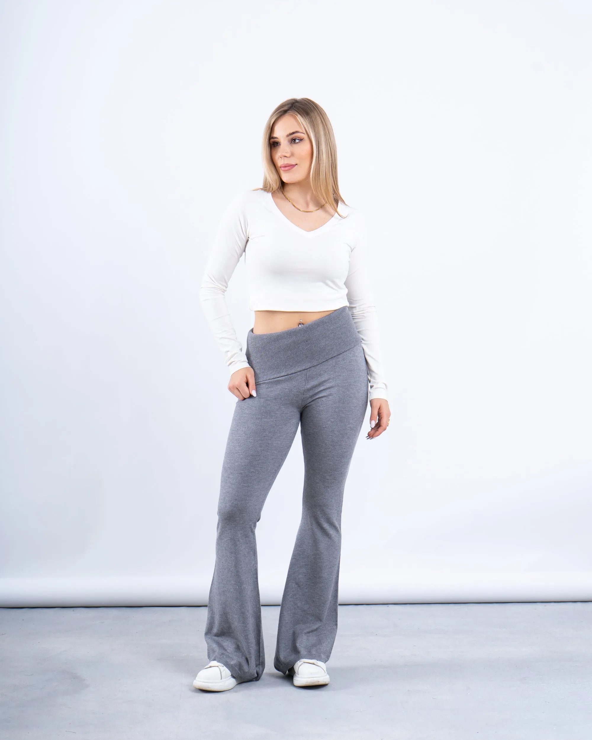Knit Folded Waist Flare Pants