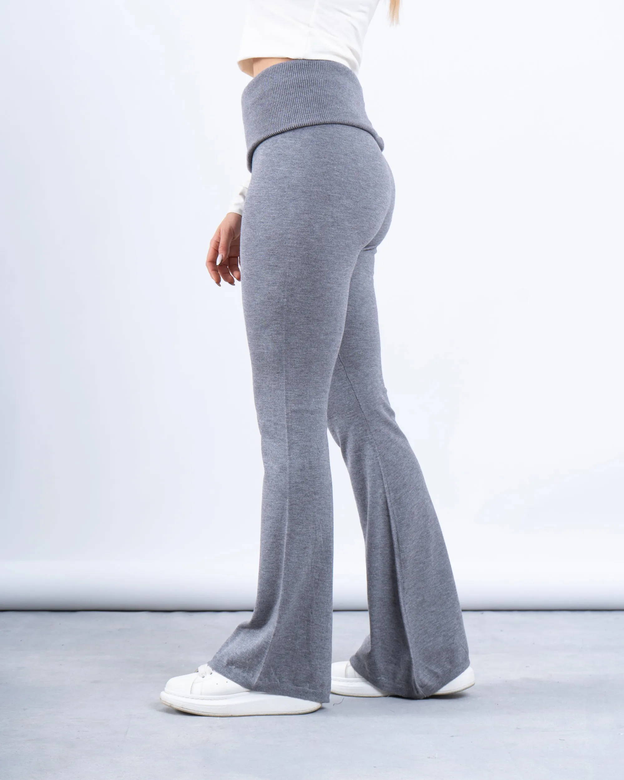 Knit Folded Waist Flare Pants