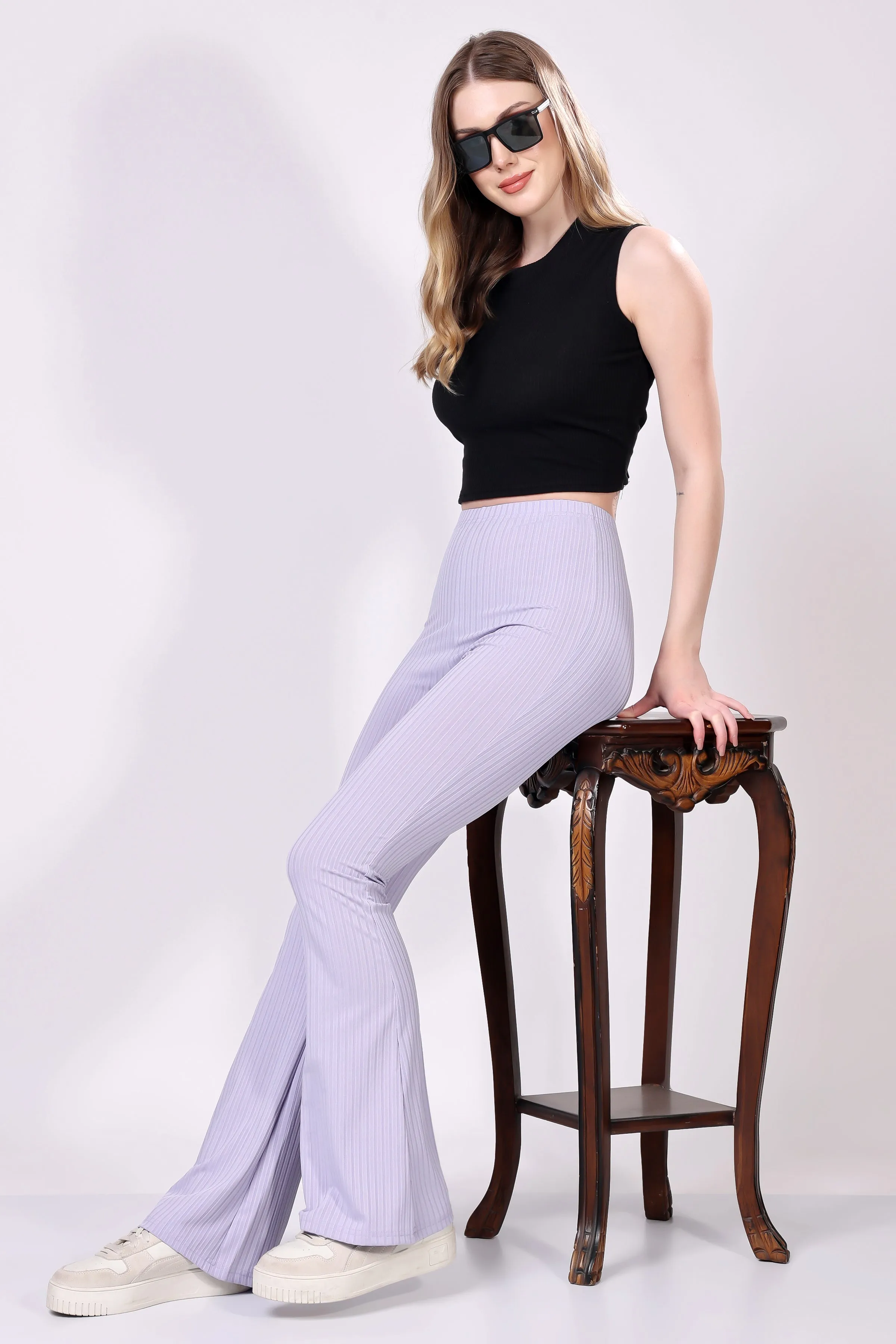 Lavender Ribbed Flare Leggings