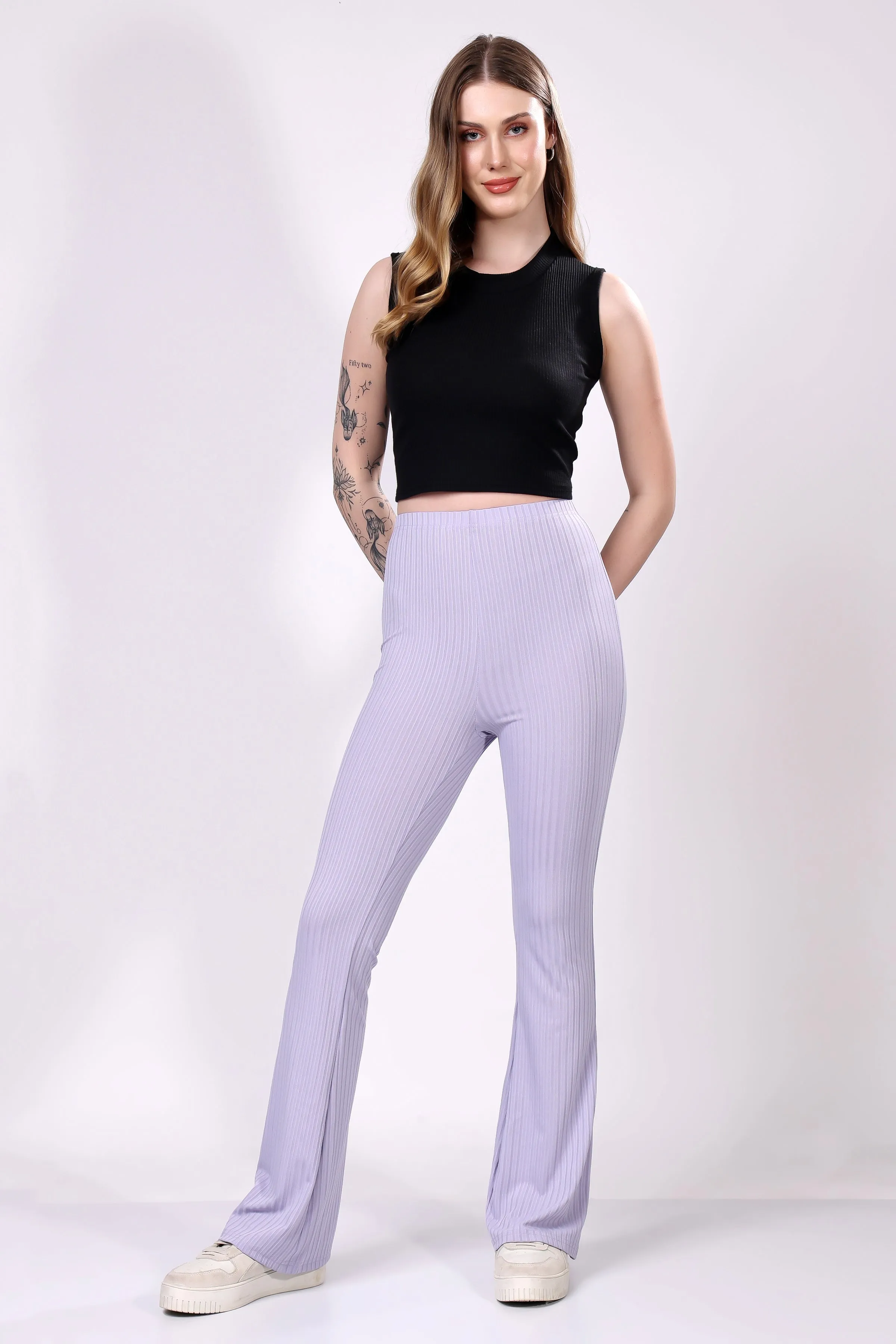 Lavender Ribbed Flare Leggings