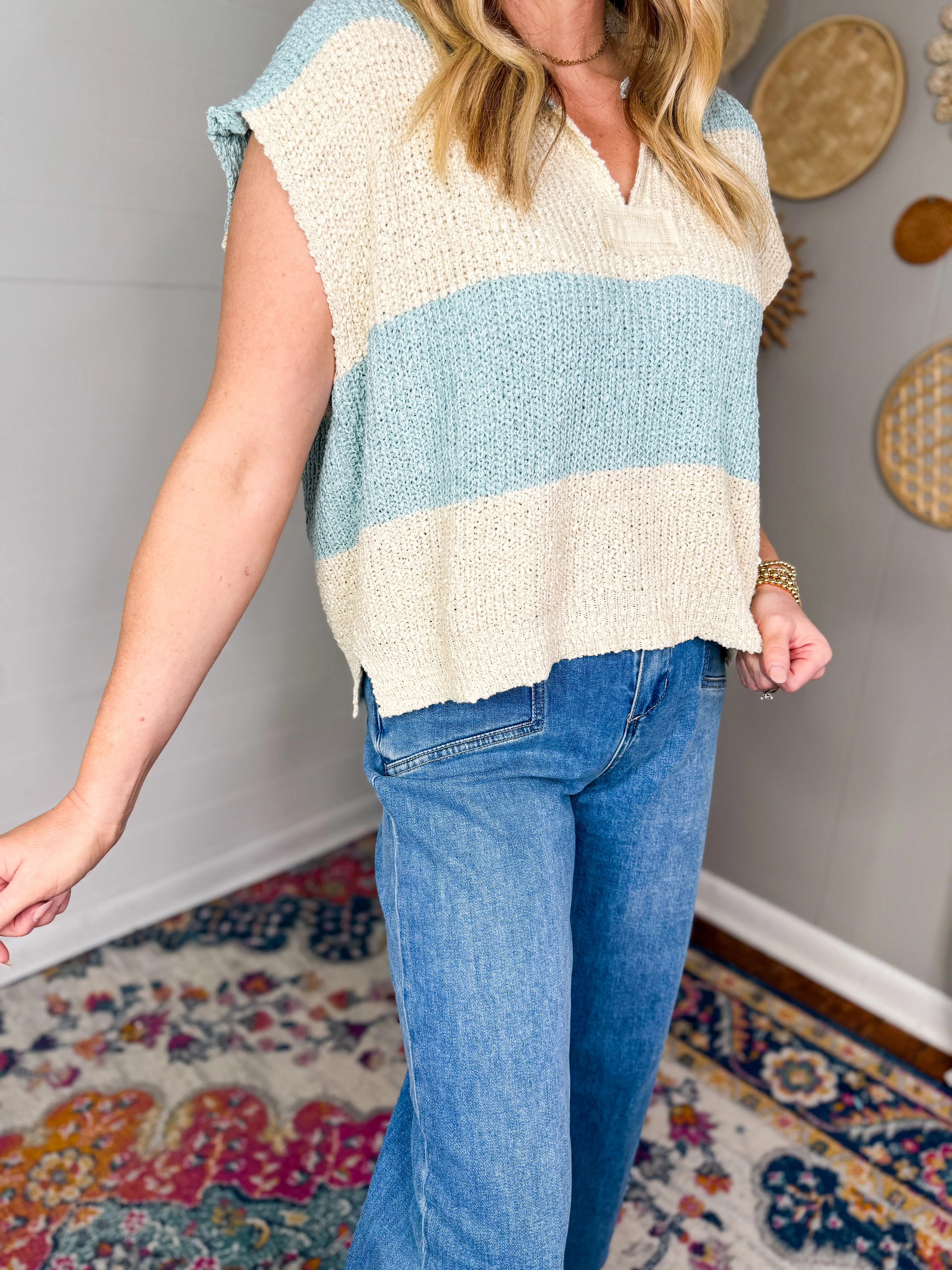 Light Blue Stripe Slouchy Knit Top