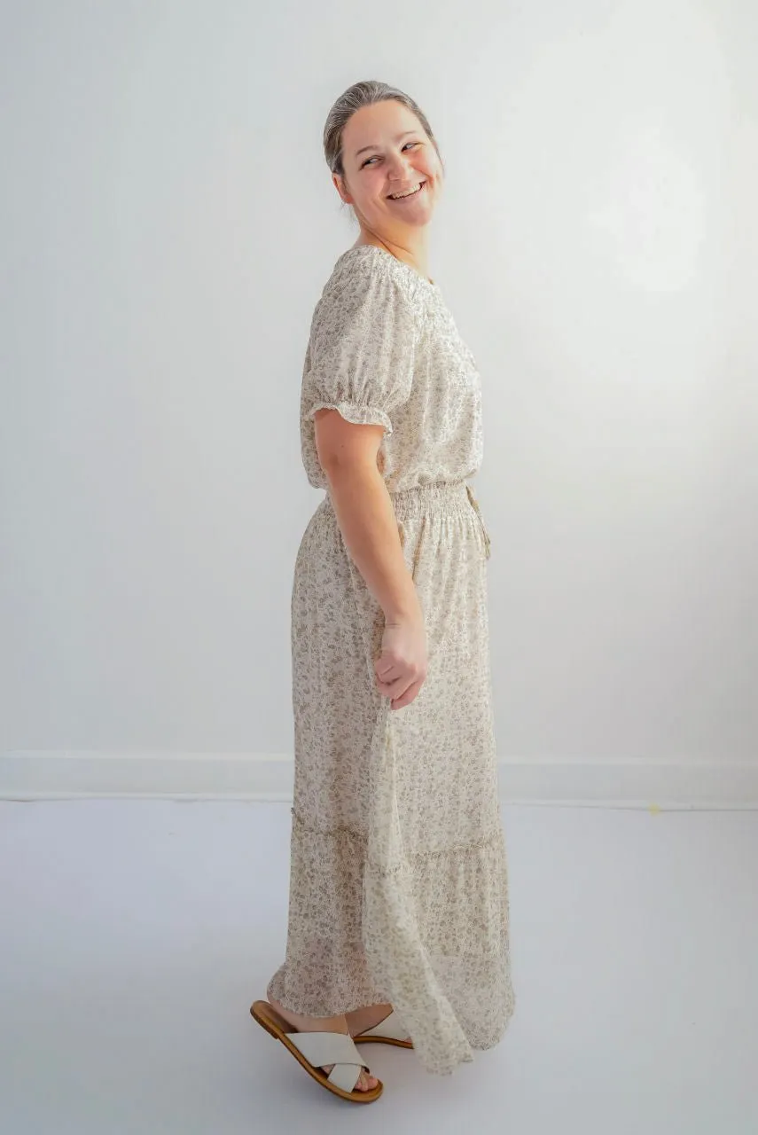 Meg Tiered Floral Skirt in Muted Twig