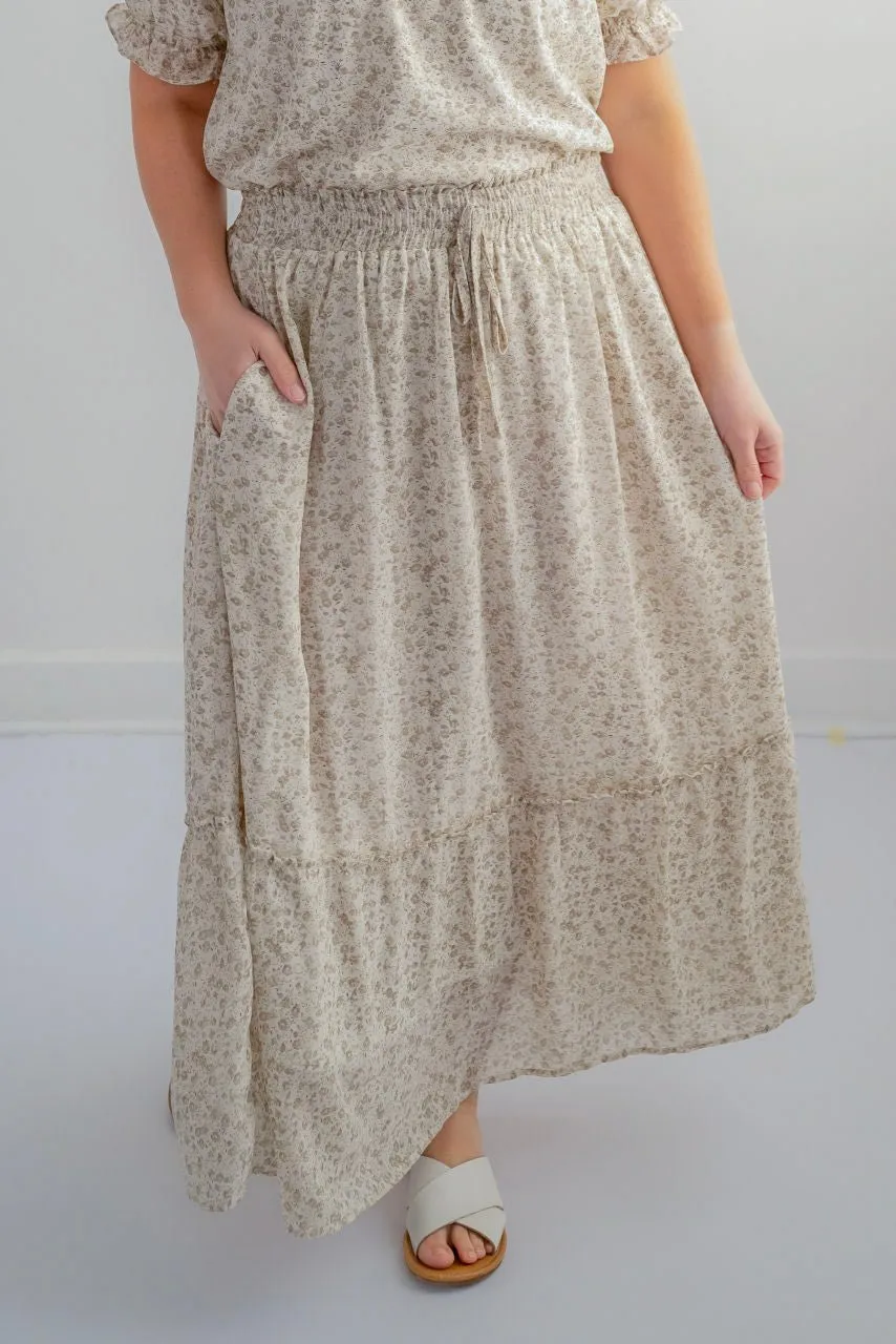 Meg Tiered Floral Skirt in Muted Twig
