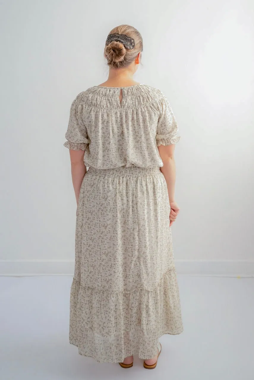 Meg Tiered Floral Skirt in Muted Twig