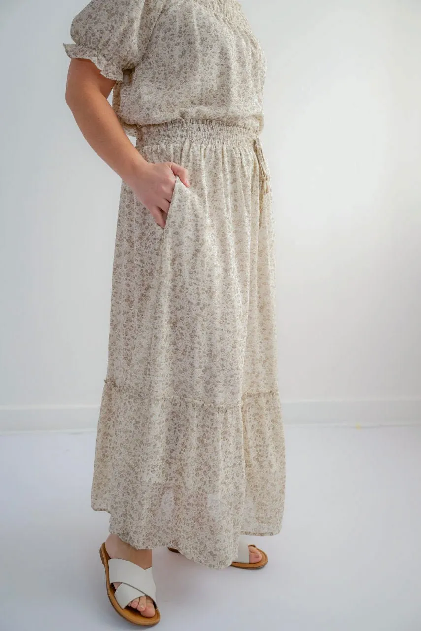 Meg Tiered Floral Skirt in Muted Twig
