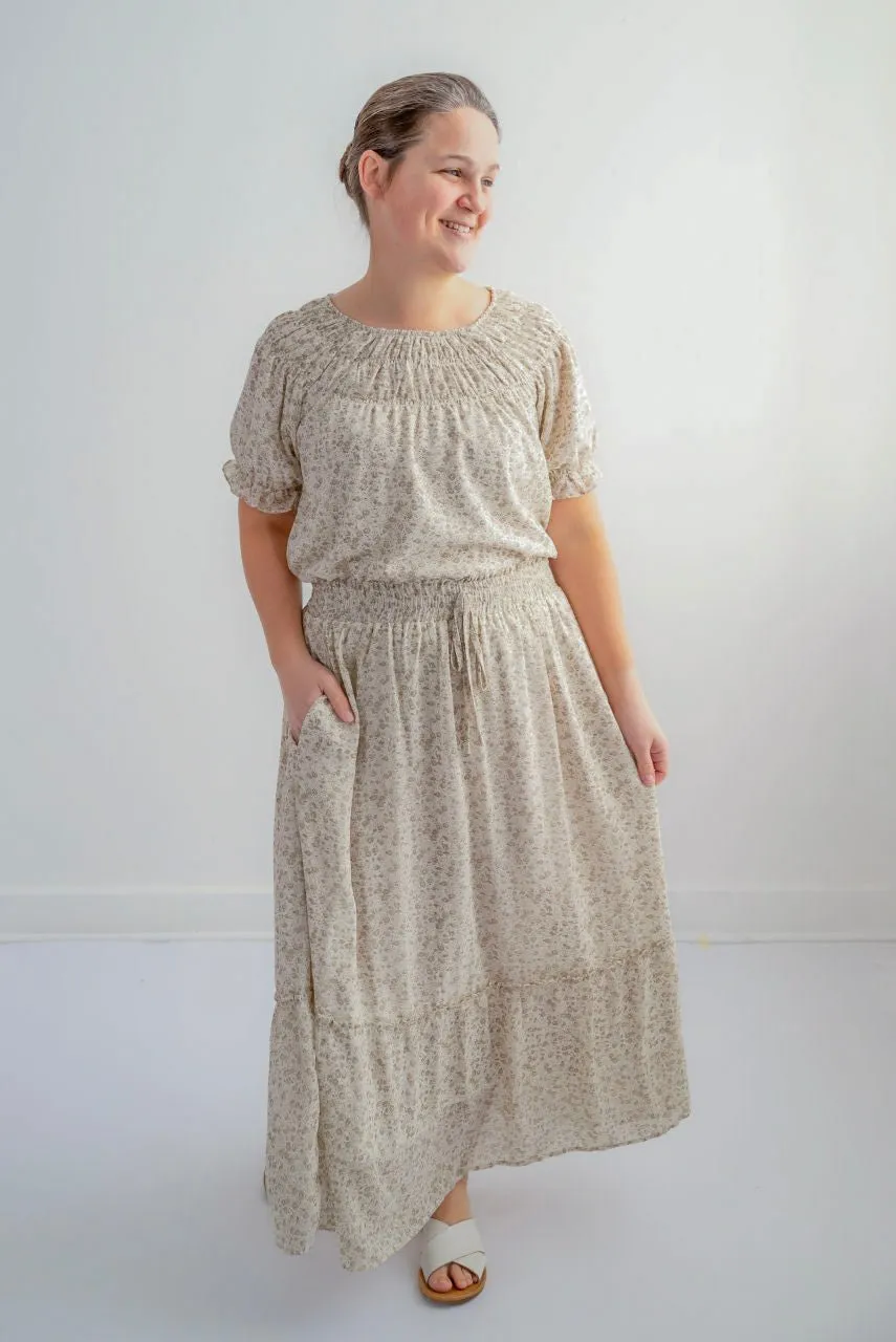 Meg Tiered Floral Skirt in Muted Twig