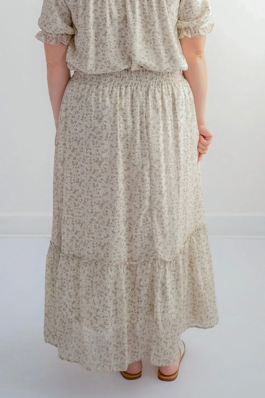 Meg Tiered Floral Skirt in Muted Twig