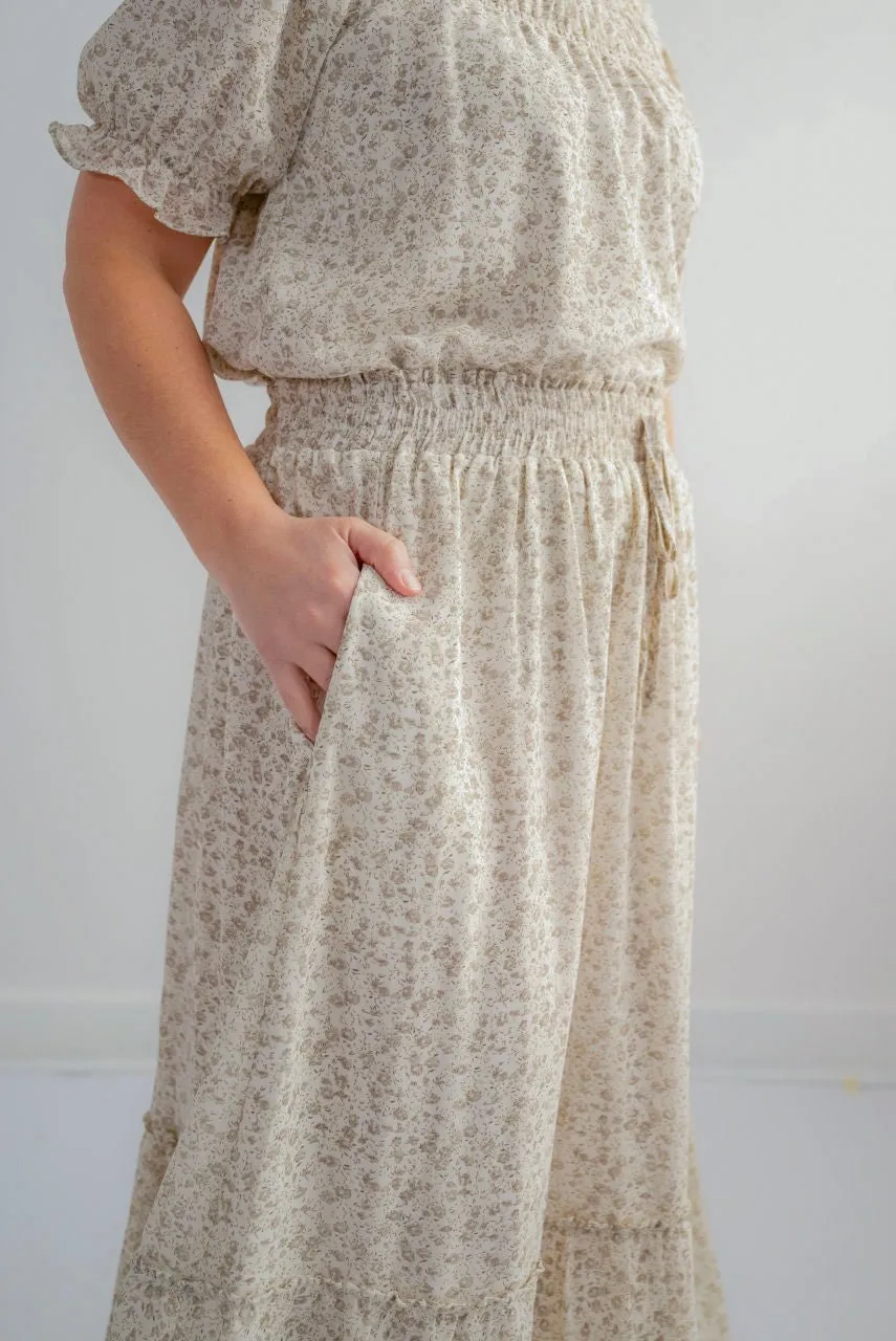 Meg Tiered Floral Skirt in Muted Twig