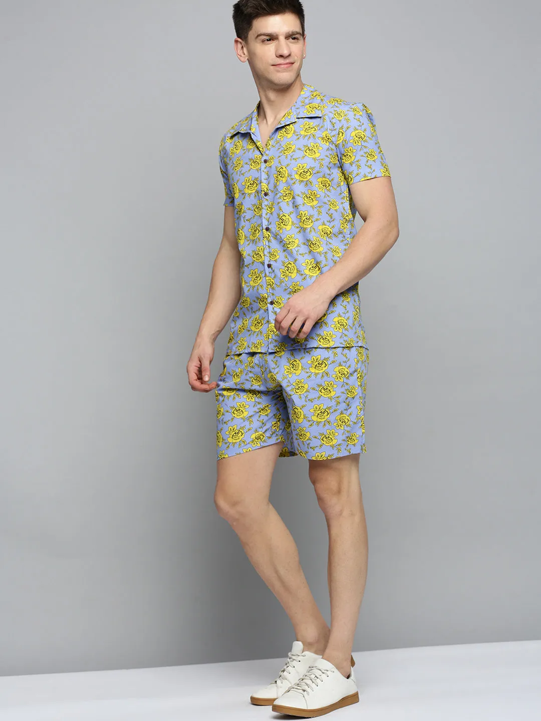 Men Purple Printed Casual Co ord Set