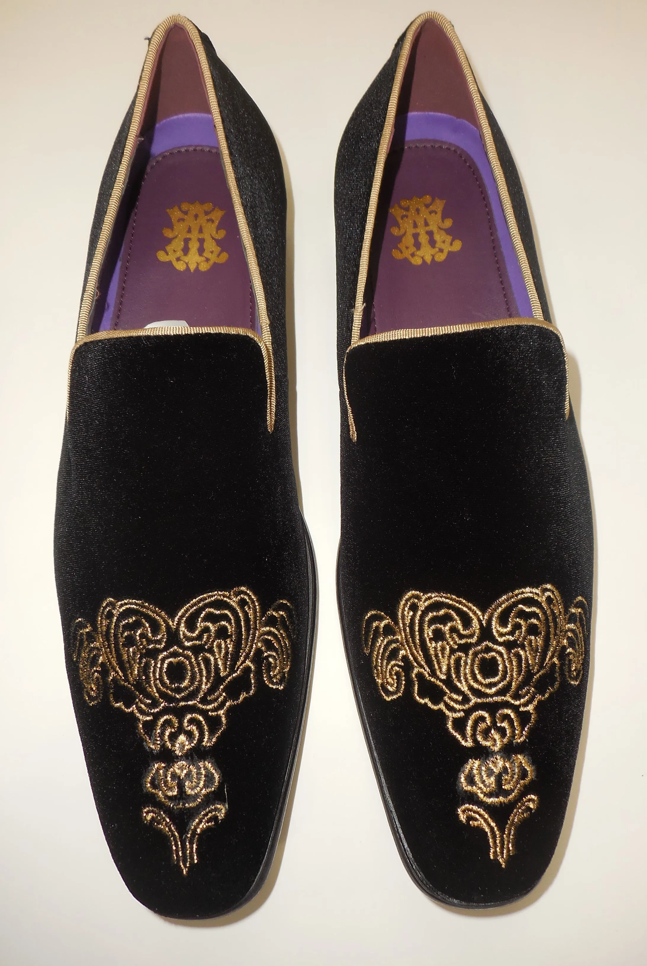 Mens Black Gold Emperor Embroidered Dress Loafers Shoes After Midnight 6823 S