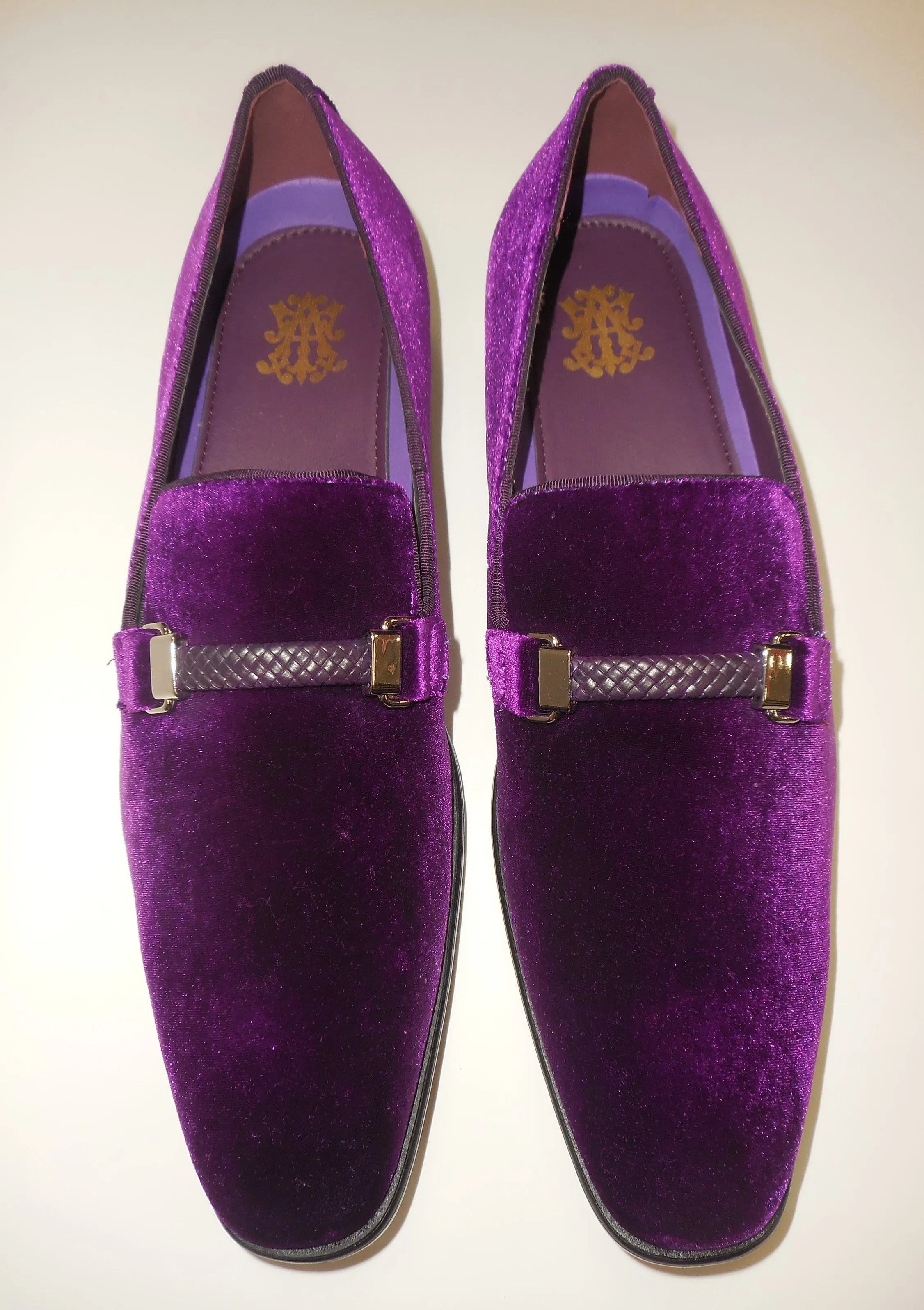 Mens Purple Velvet Slip On Dress Loafers w/ Braided Detail After Midnight 6753