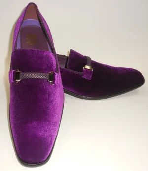 Mens Purple Velvet Slip On Dress Loafers w/ Braided Detail After Midnight 6753
