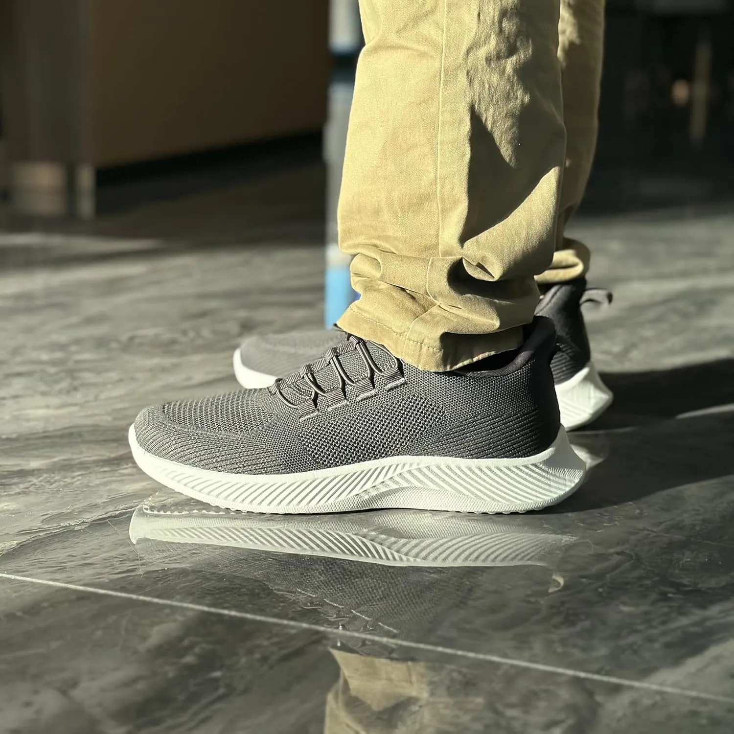 Mens Slip On Walking Shoes Running Tennis Shoes for Athletic Workout Gym Casual Non Slip Training Sneakers Breathable Knit Upper Indoor Outdoor