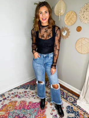 Mesh Floral Top - Black