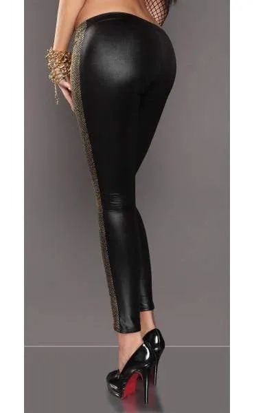 Metallic Gold Snakeskin Print Front & Black Back Leggings