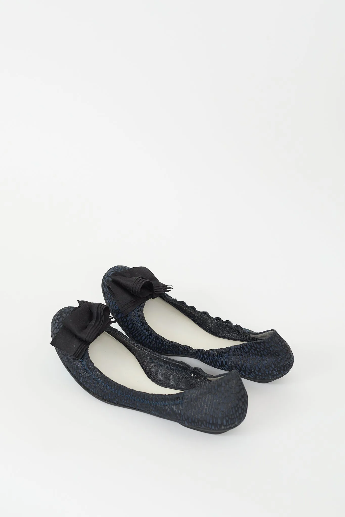 Navy & Black Suede & Mesh Bow Ballet Flat