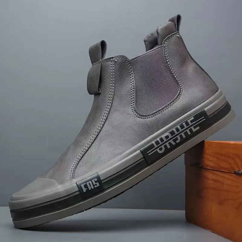 New Fashionable Leather High Top Casual Men's Shoes