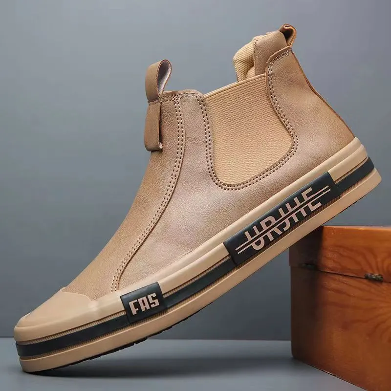 New Fashionable Leather High Top Casual Men's Shoes