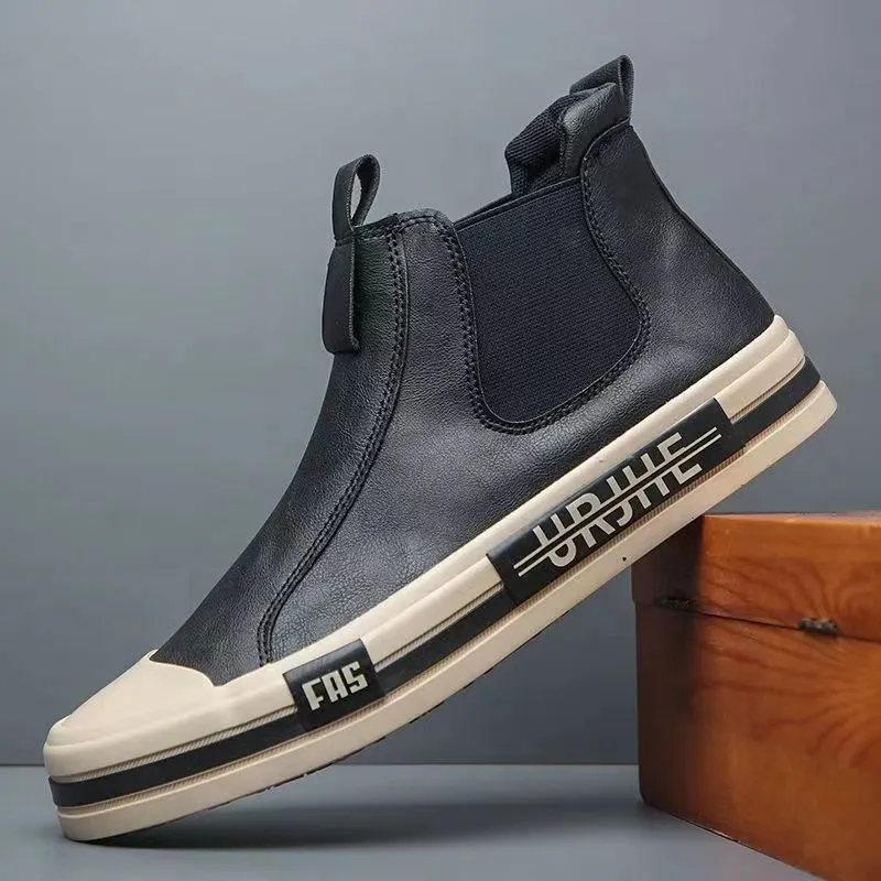 New Fashionable Leather High Top Casual Men's Shoes