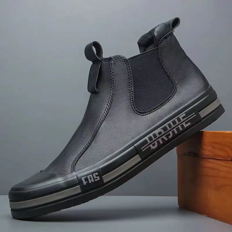 New Fashionable Leather High Top Casual Men's Shoes