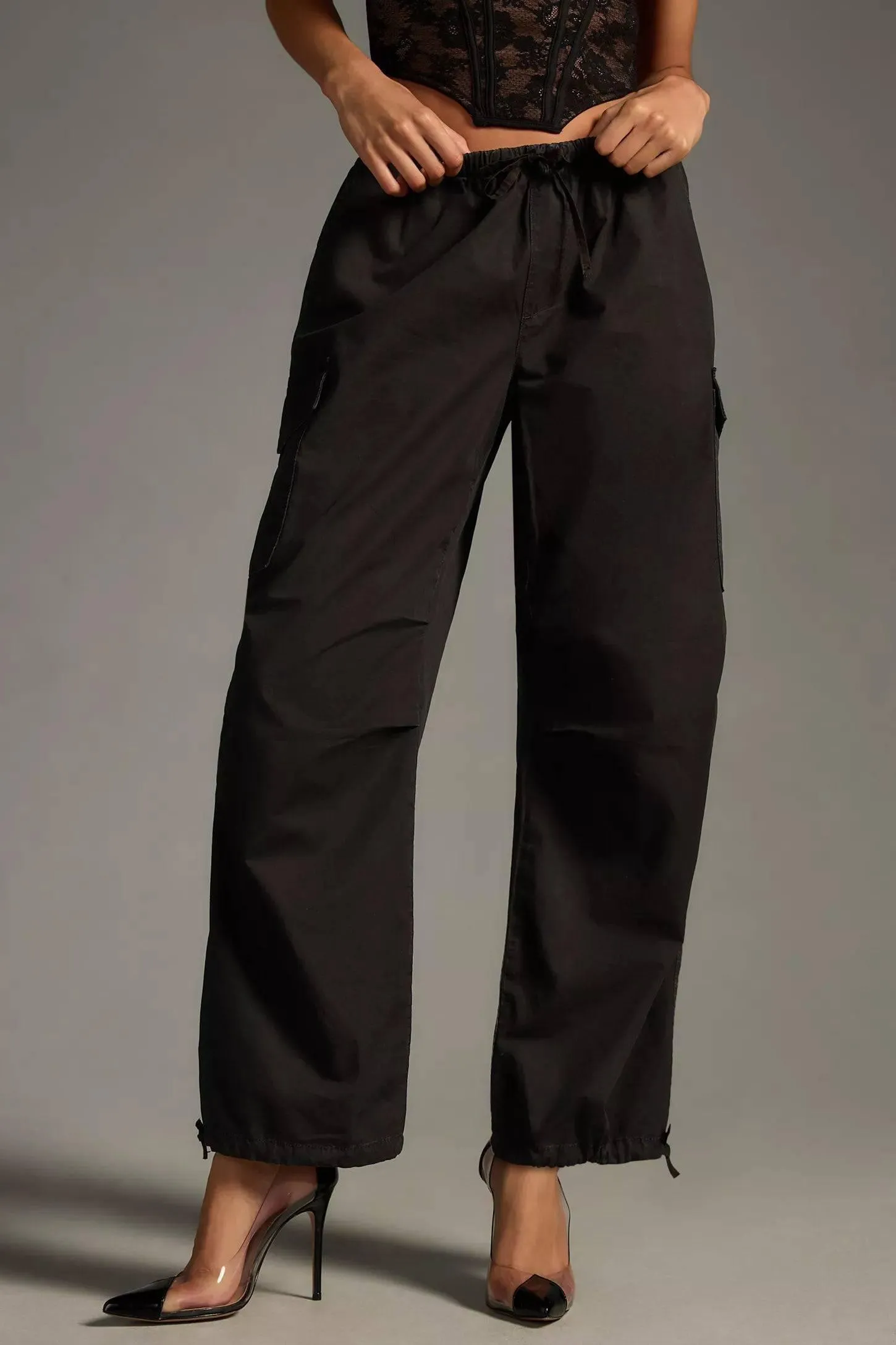 OLIVACEOUS  Drawstring Parachute Cargo Pants