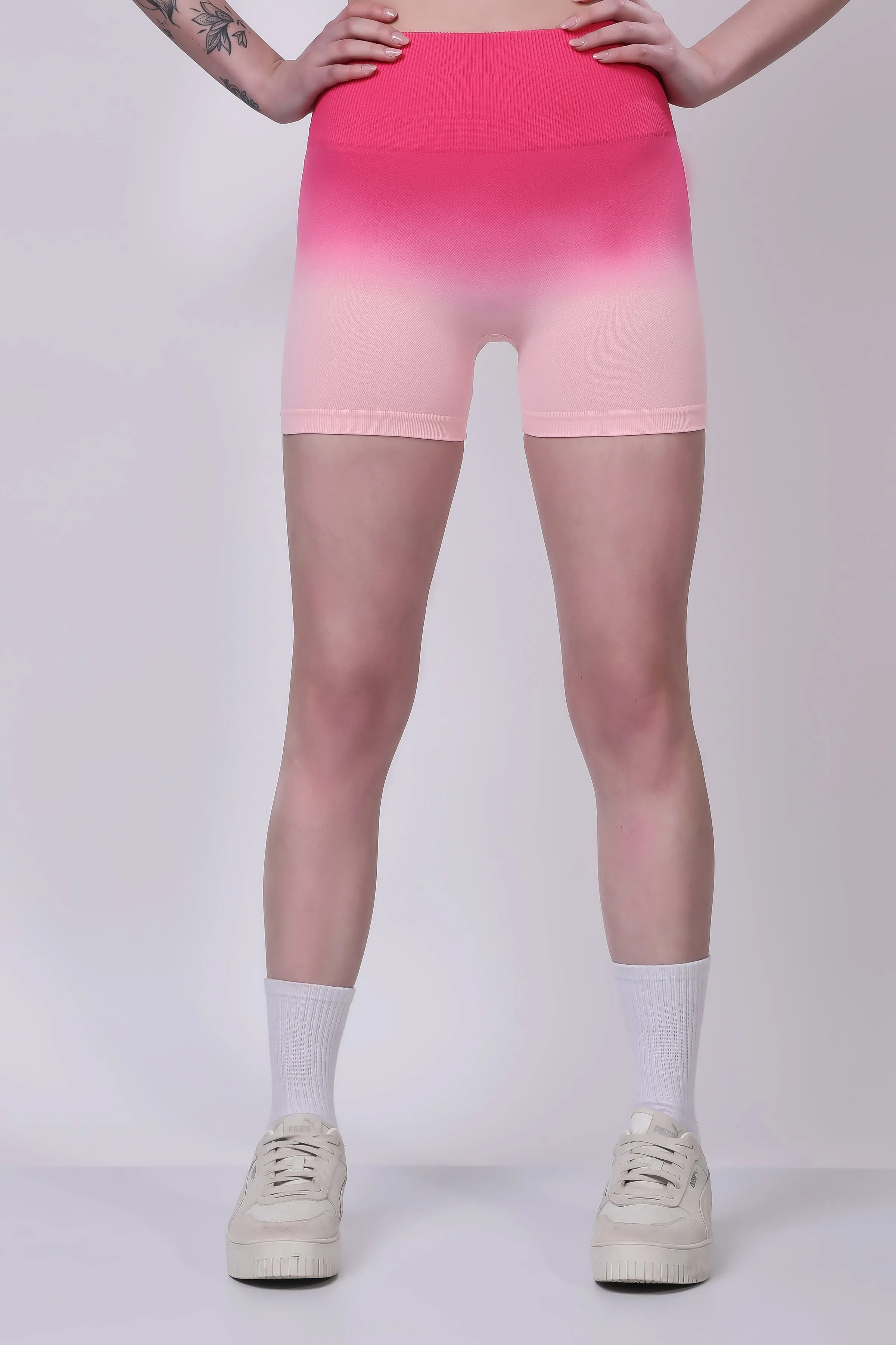 Ombre Eclipse High-Waisted Seamless Shorts - Pink/Peach