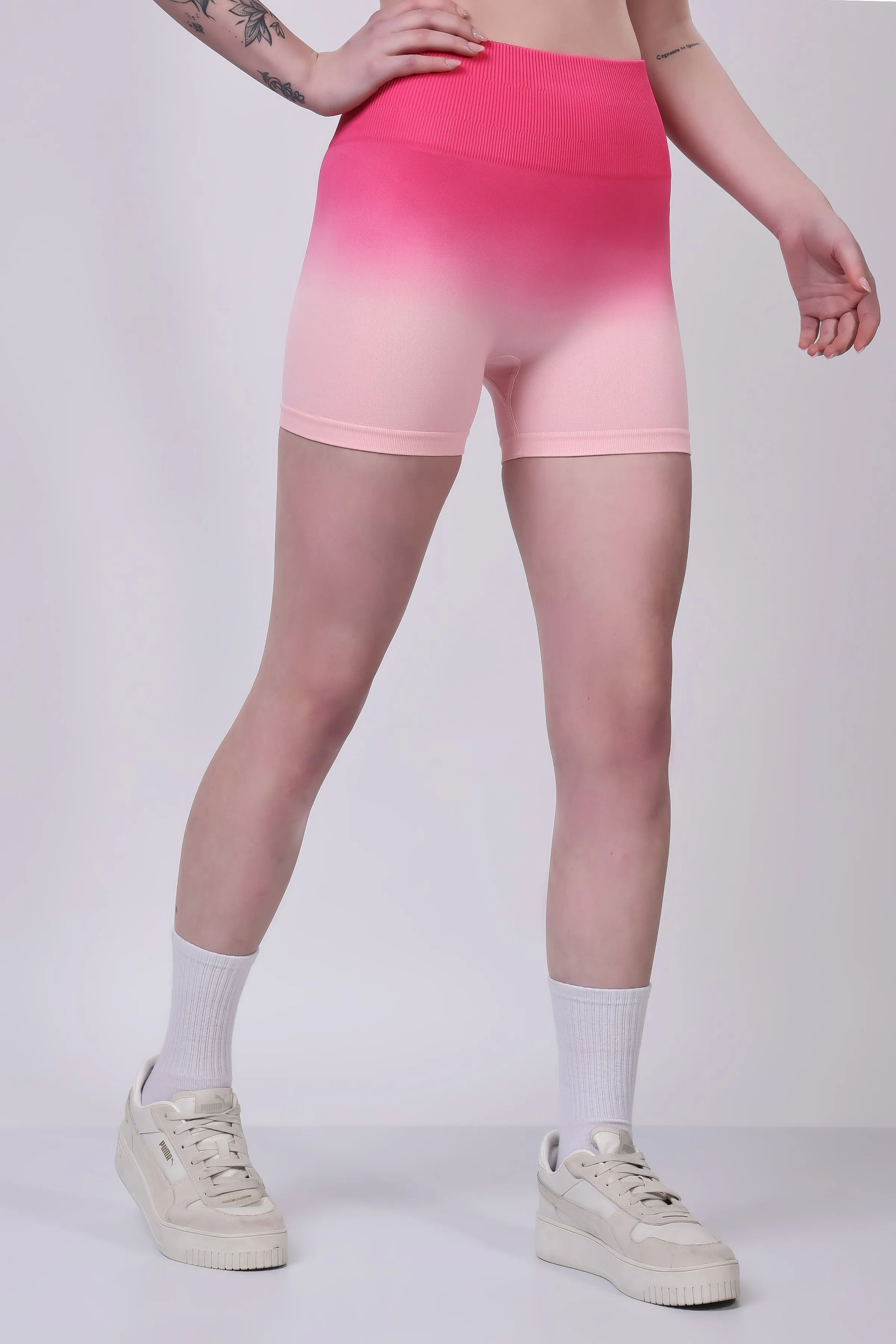Ombre Eclipse High-Waisted Seamless Shorts - Pink/Peach