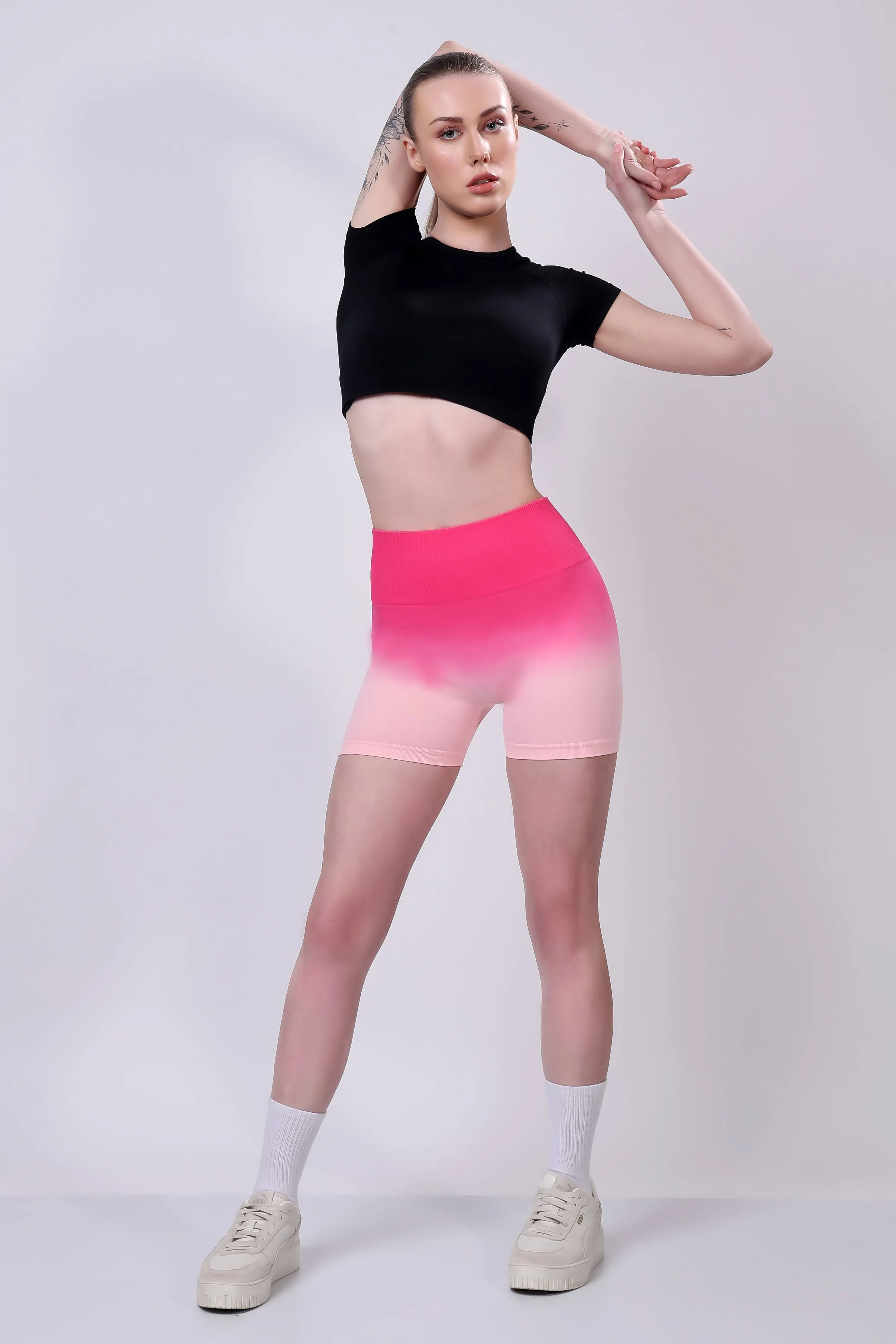 Ombre Eclipse High-Waisted Seamless Shorts - Pink/Peach