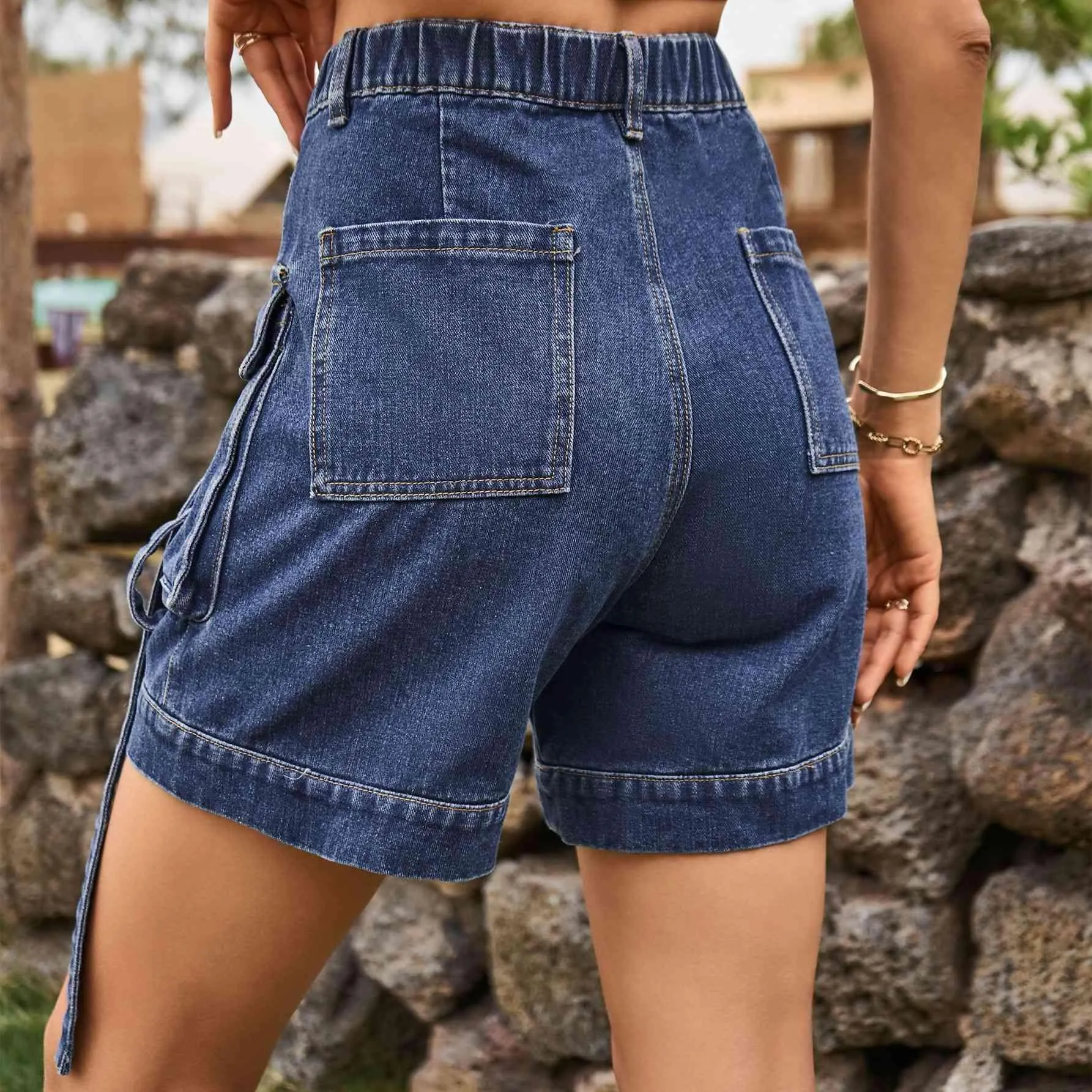 Practical Chic High Waist Denim Cargo Shorts