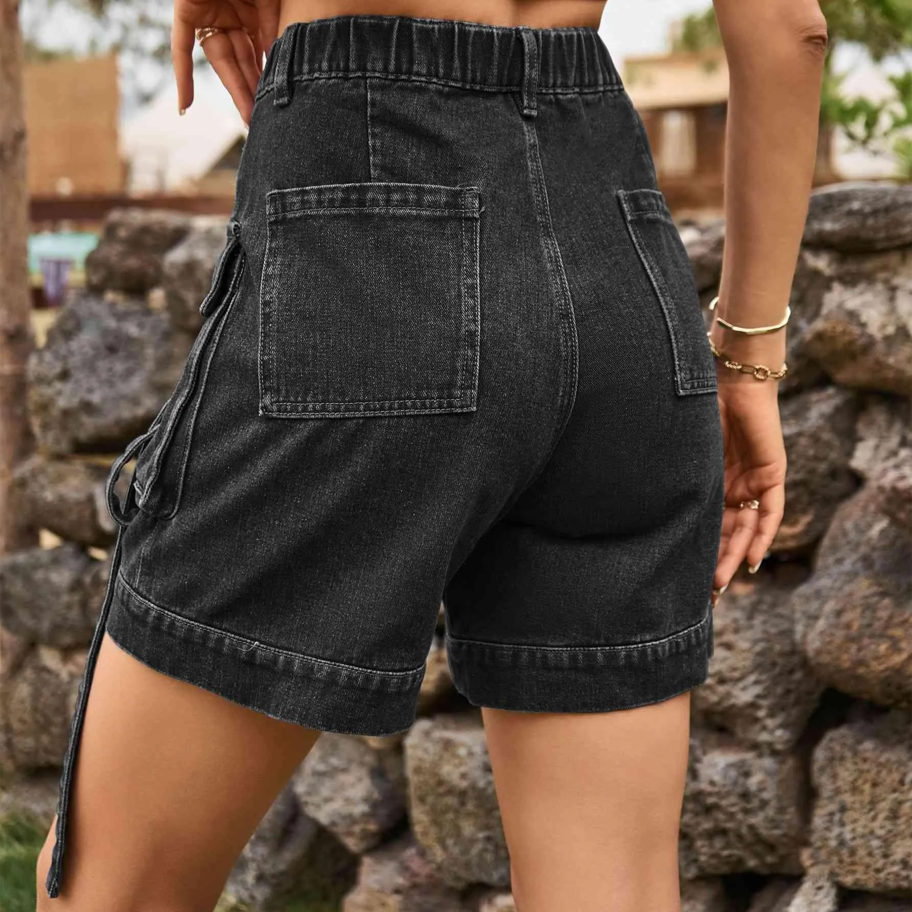 Practical Chic High Waist Denim Cargo Shorts