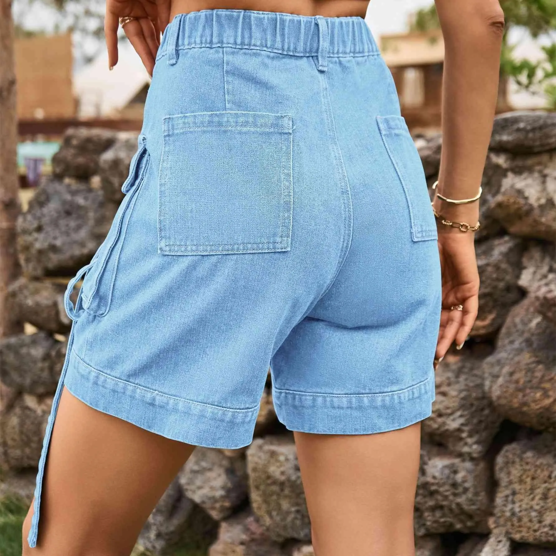 Practical Chic High Waist Denim Cargo Shorts