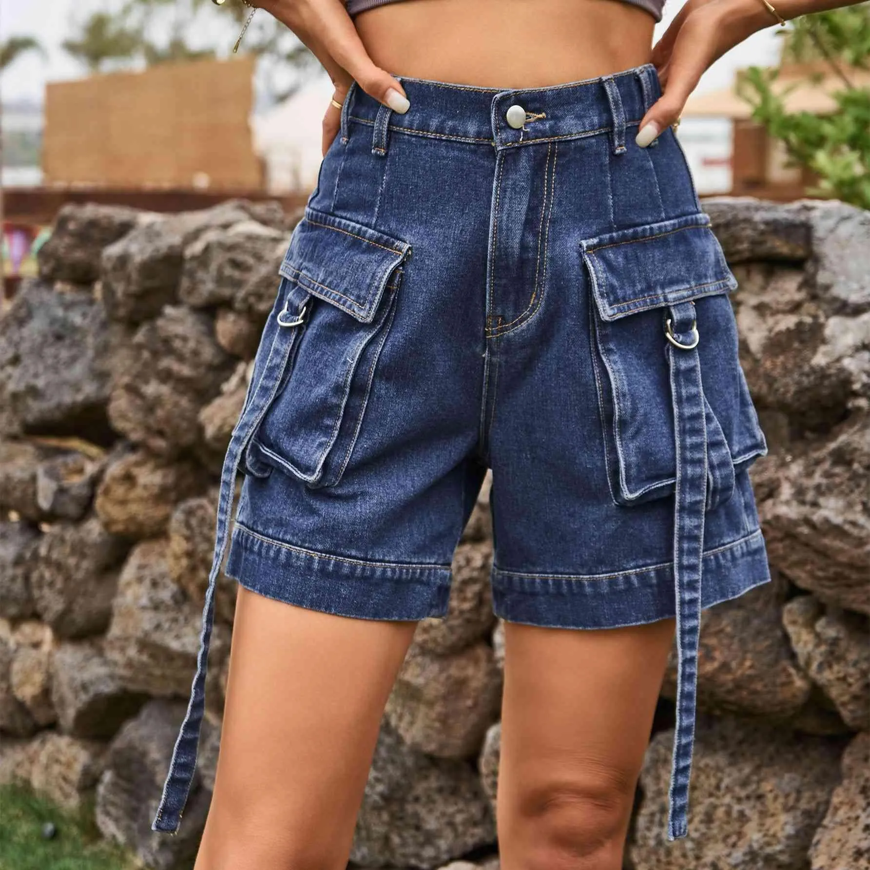 Practical Chic High Waist Denim Cargo Shorts