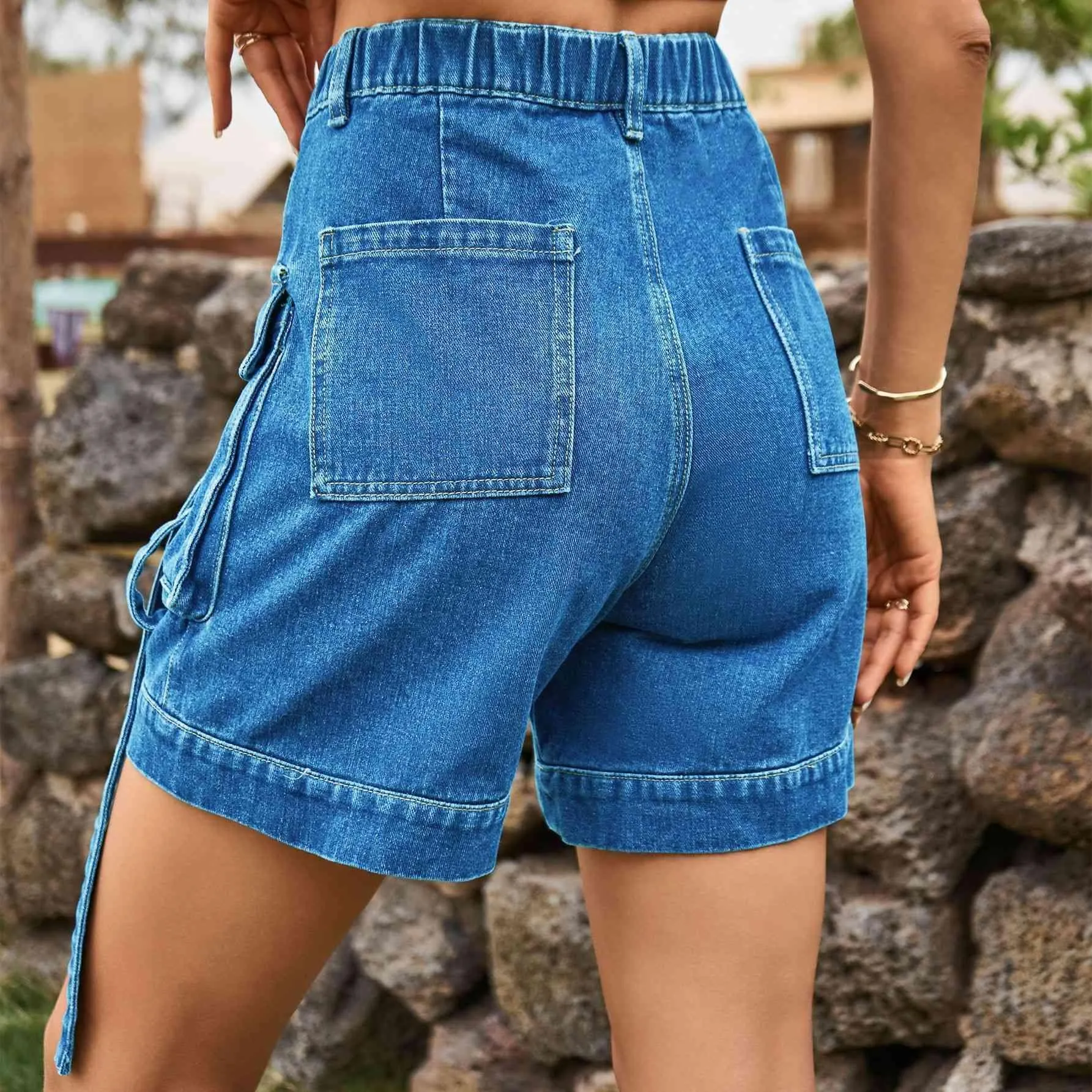 Practical Chic High Waist Denim Cargo Shorts