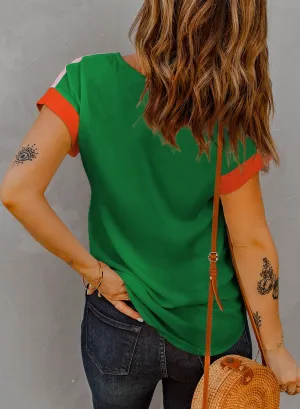 Rose Red Contrast Trim Color Block Front Zipped T Shirt Rose Red Contrast Trim Color Block Front Zipped T Shirt