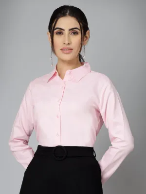 Style Quotient Women Self Design Pink polycotton Formal Shirt