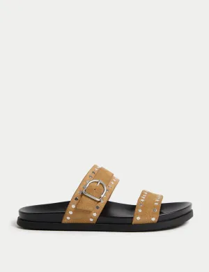 Suede Studded Strappy Footbed Sandals