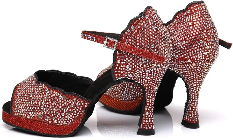 SWDZM Women's Rhinestone Ballroom Latin Dance Shoes Salsa Professional Practice Wedding Shoes,Model YCL389