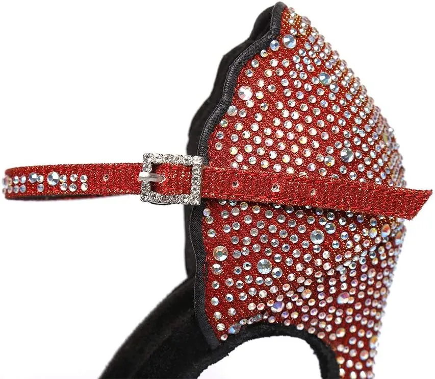 SWDZM Women's Rhinestone Ballroom Latin Dance Shoes Salsa Professional Practice Wedding Shoes,Model YCL389