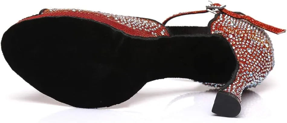 SWDZM Women's Rhinestone Ballroom Latin Dance Shoes Salsa Professional Practice Wedding Shoes,Model YCL389