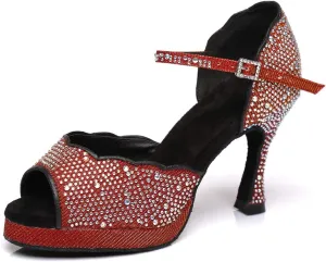 SWDZM Women's Rhinestone Ballroom Latin Dance Shoes Salsa Professional Practice Wedding Shoes,Model YCL389