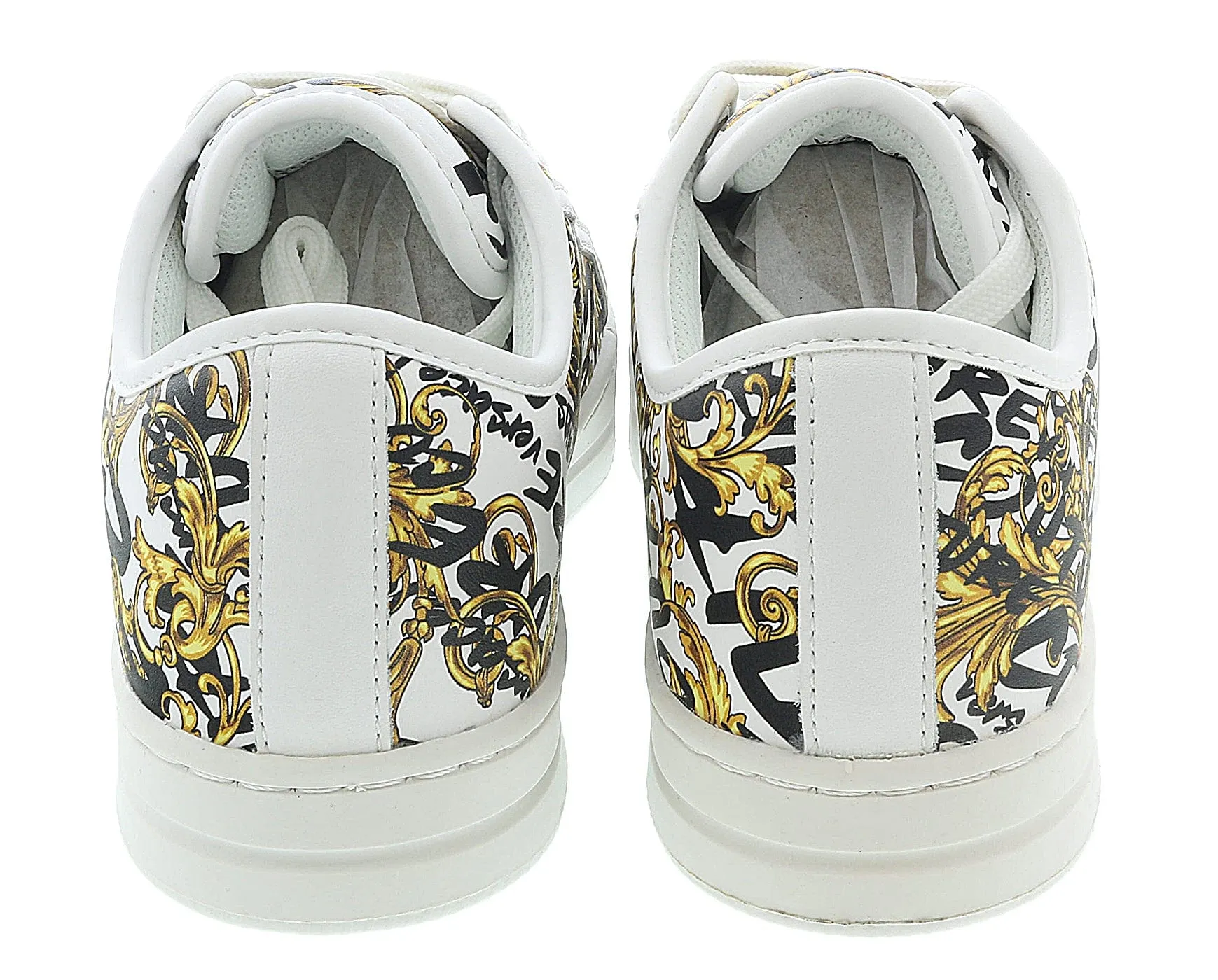 Versace Jeans Couture White/Gold Logo Brush Baroque Lace Up Sneakers-