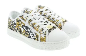 Versace Jeans Couture White/Gold Logo Brush Baroque Lace Up Sneakers-