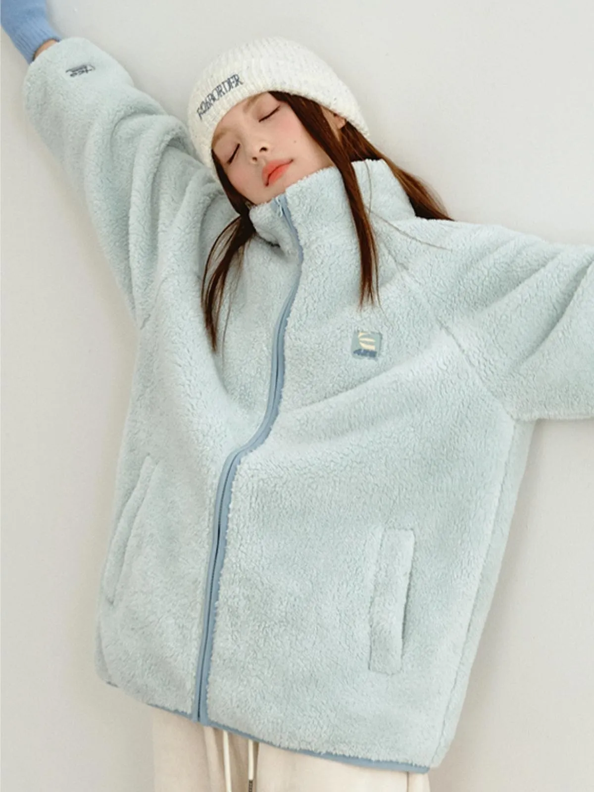 We Love Street Loose Contrasting Color Edging Cotton Plush Jacket
