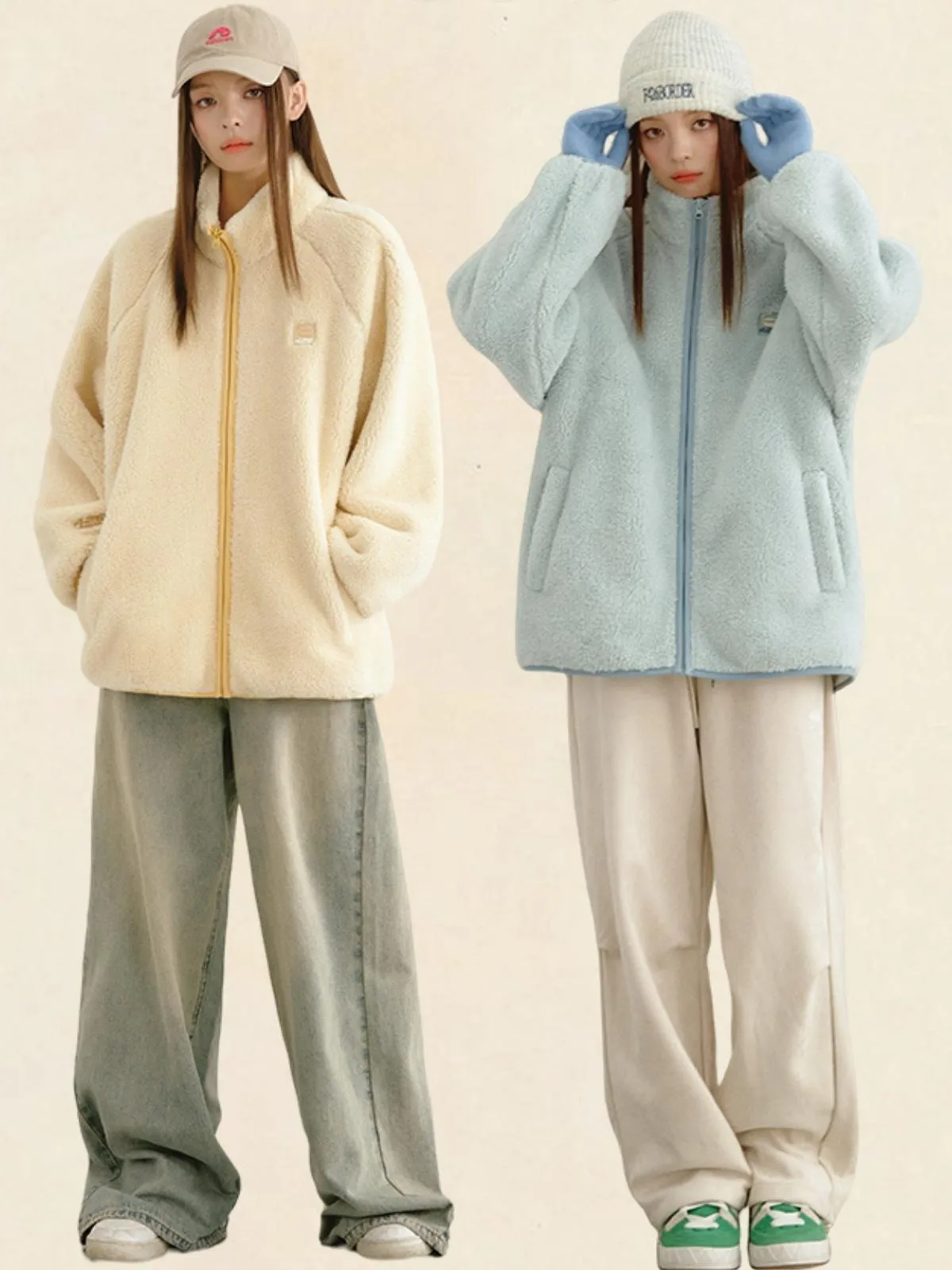 We Love Street Loose Contrasting Color Edging Cotton Plush Jacket