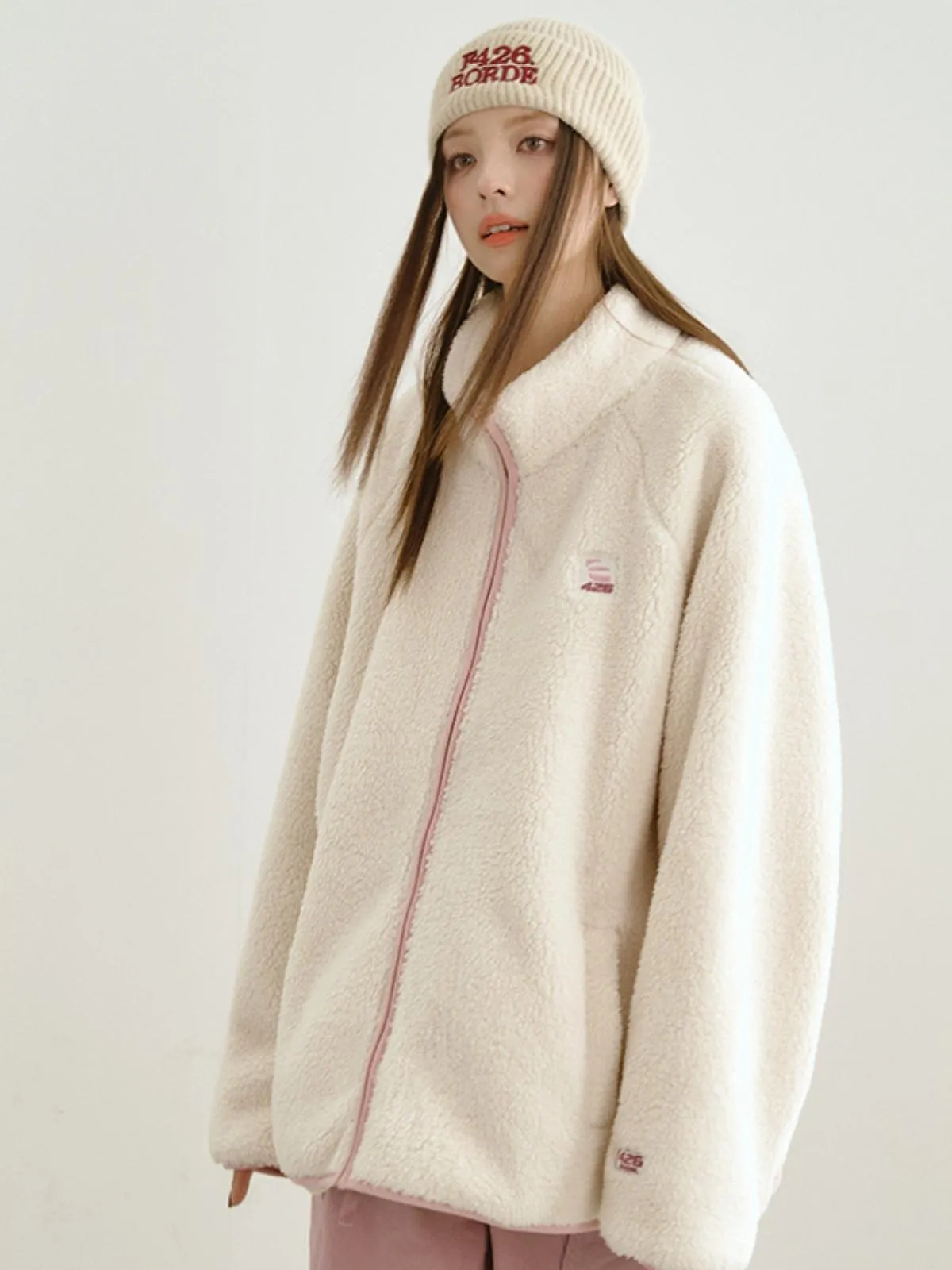 We Love Street Loose Contrasting Color Edging Cotton Plush Jacket