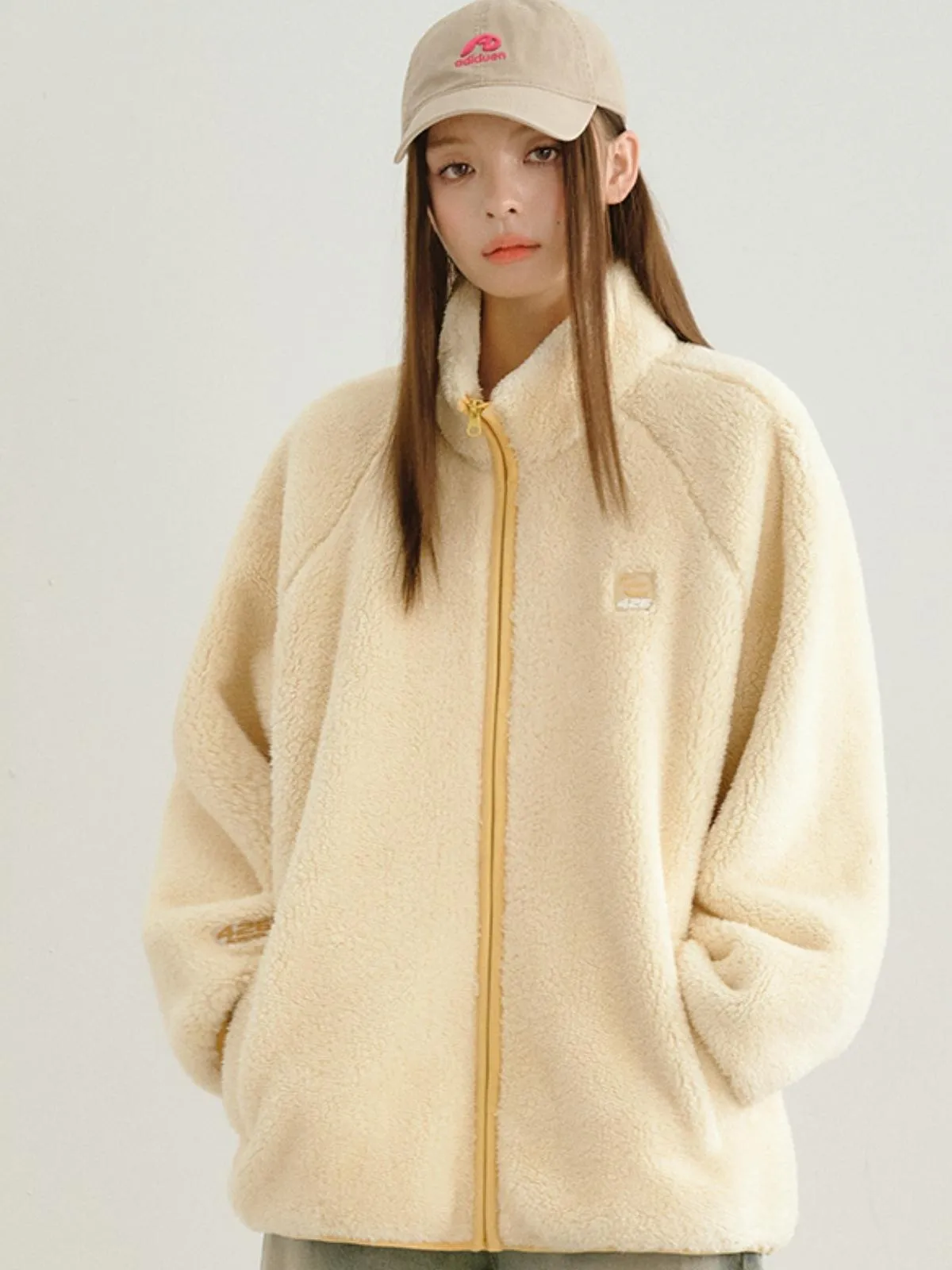 We Love Street Loose Contrasting Color Edging Cotton Plush Jacket