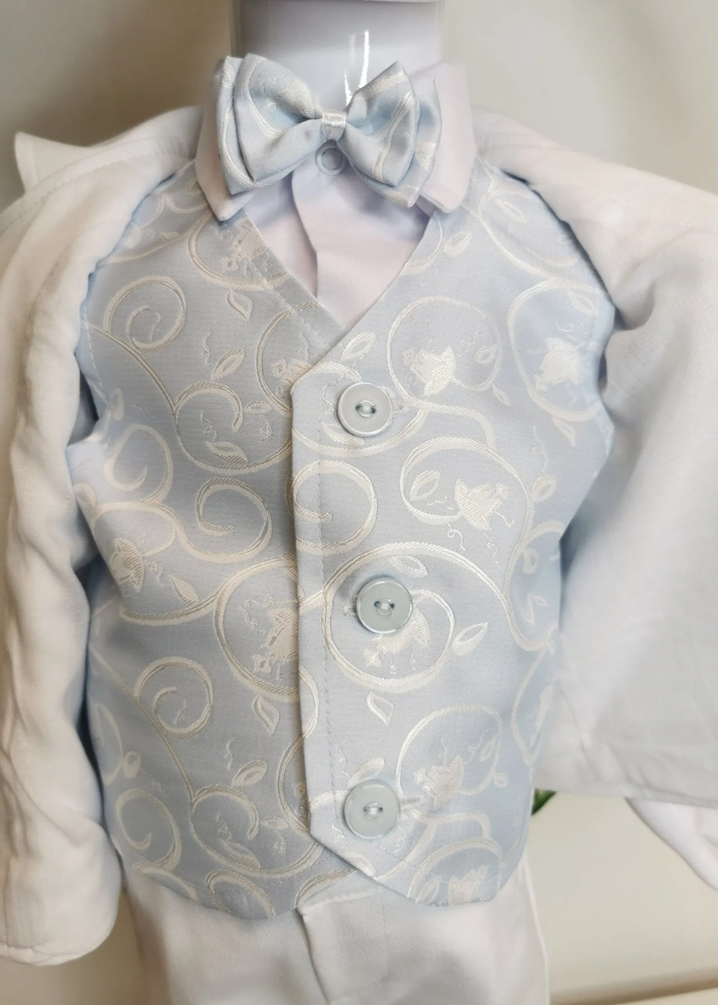 White Baby Boy 6 Piece Christening Outfit Suit
