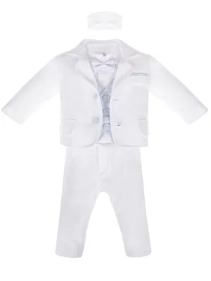 White Baby Boy 6 Piece Christening Outfit Suit