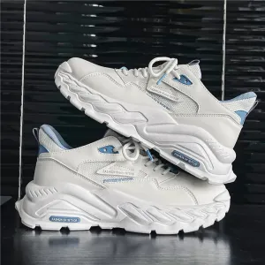 Wiaofellas Men Thick Sole Height Increasing Sneakers White Breathable Trendy Casual Simple Walking Shoes Comfortable Wear Resistant Shoes
